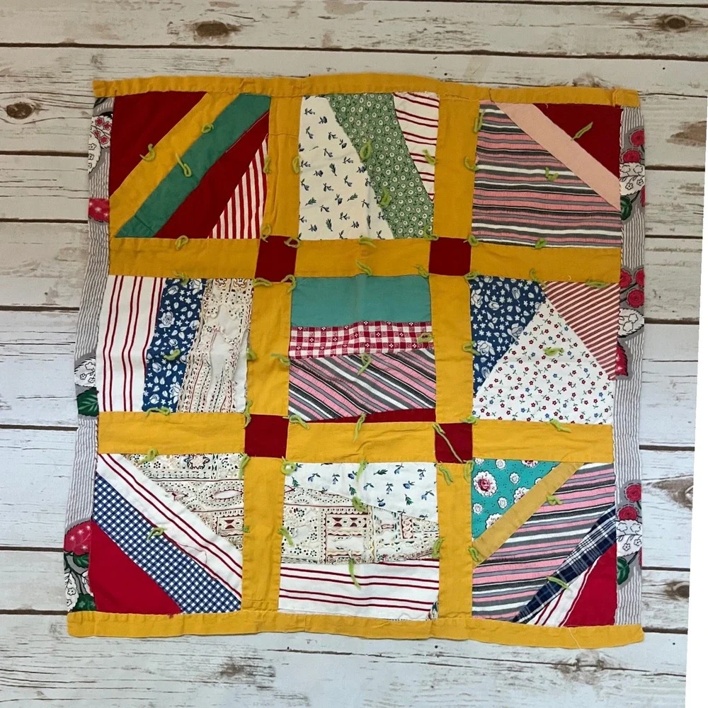 Handmade Patchwork Quilt Multicolor Strawberry Print Reversible 22x22